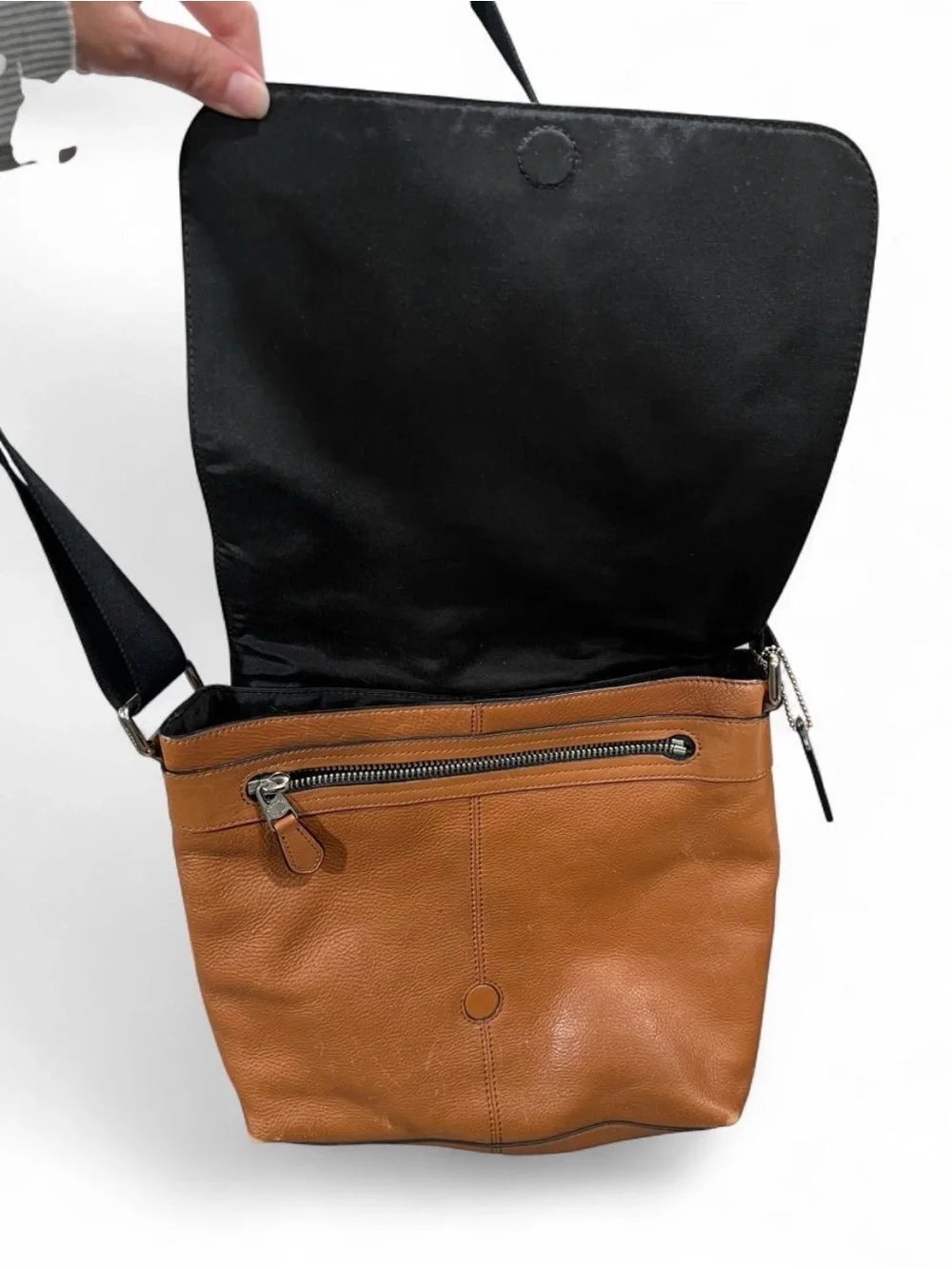 Coach Black and Brown Leather Messenger Bag with Hang Tag